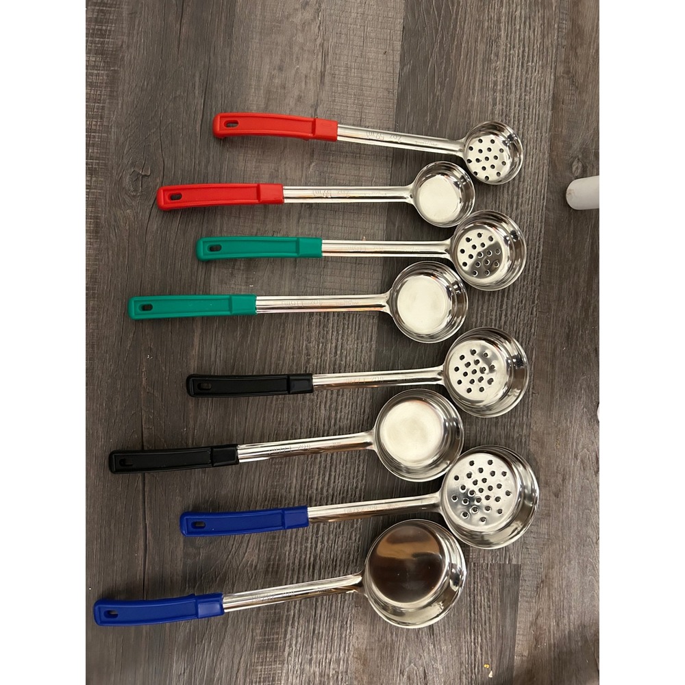 8pc Stainless Steel Portion Control Ladle Set Color Coded Spoodles 2oz-8oz
